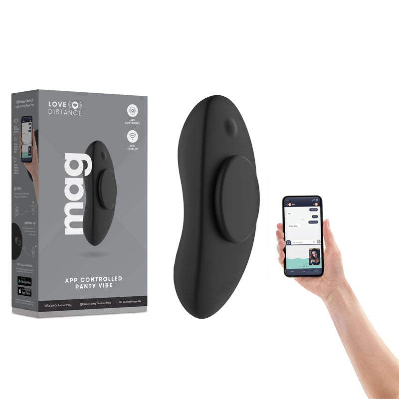 Love Distance MAG - Black App-Controlled Rechargeable Panty Vibrator (Body-Safe, Discreet Design)