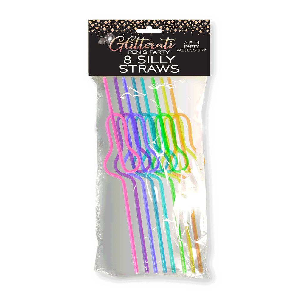 Glitterati Coloured Penis Silly Straws - Fun Hen's Party Accessories - 8 Pack