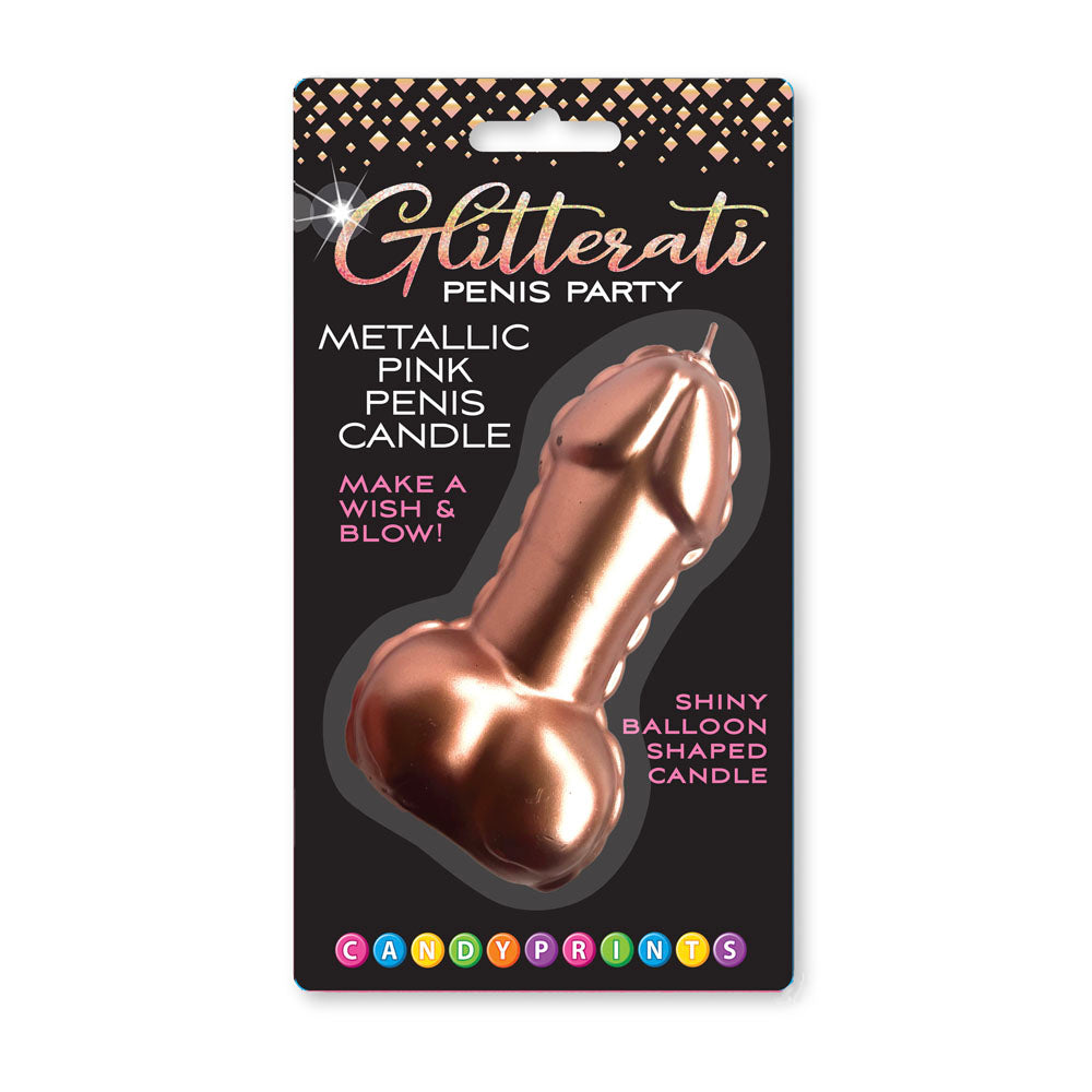 Glitterati Rose Gold Penis Candle - 10 cm Metallic Party Decor for Celebrations