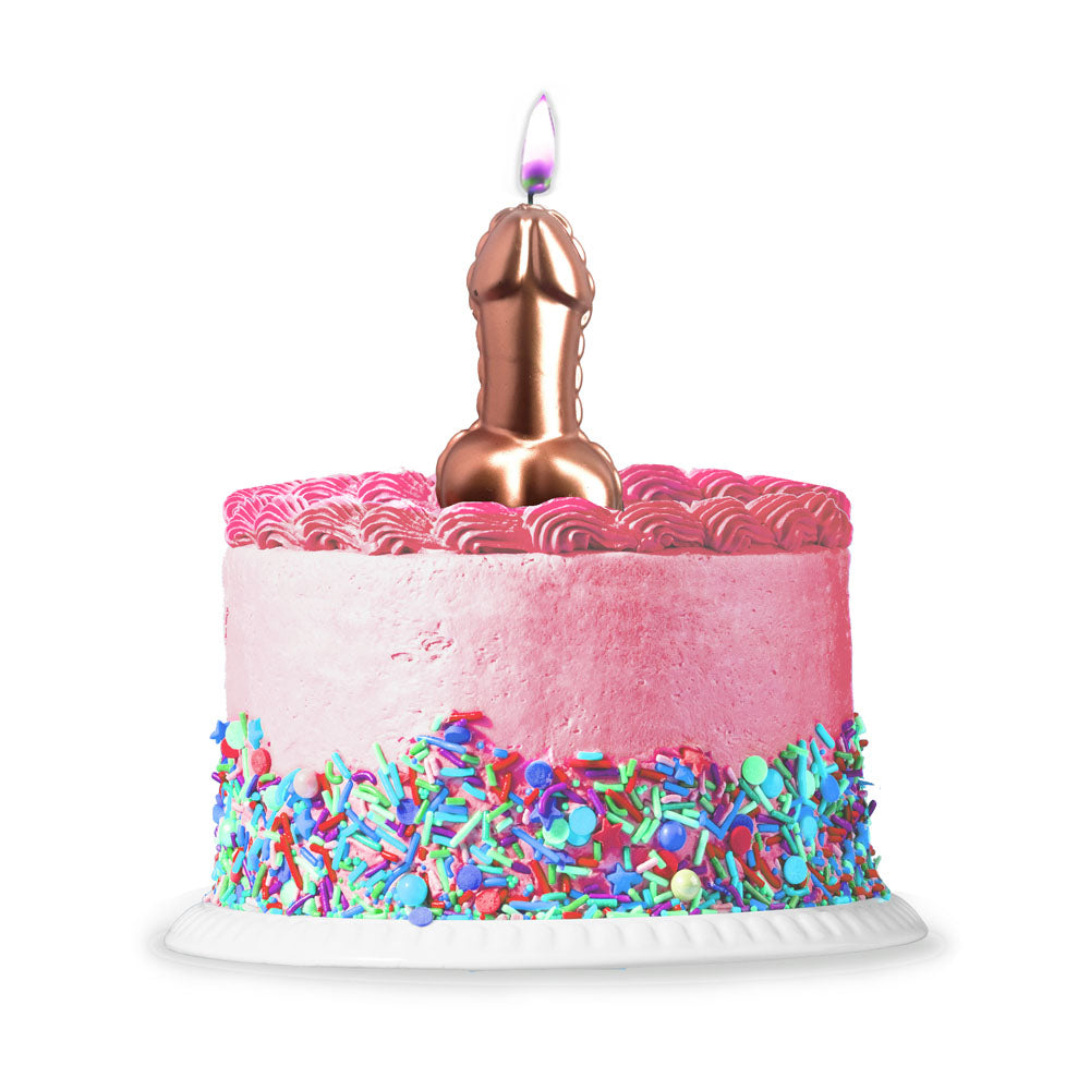 Glitterati Rose Gold Penis Candle - 10 cm Metallic Party Decor for Celebrations