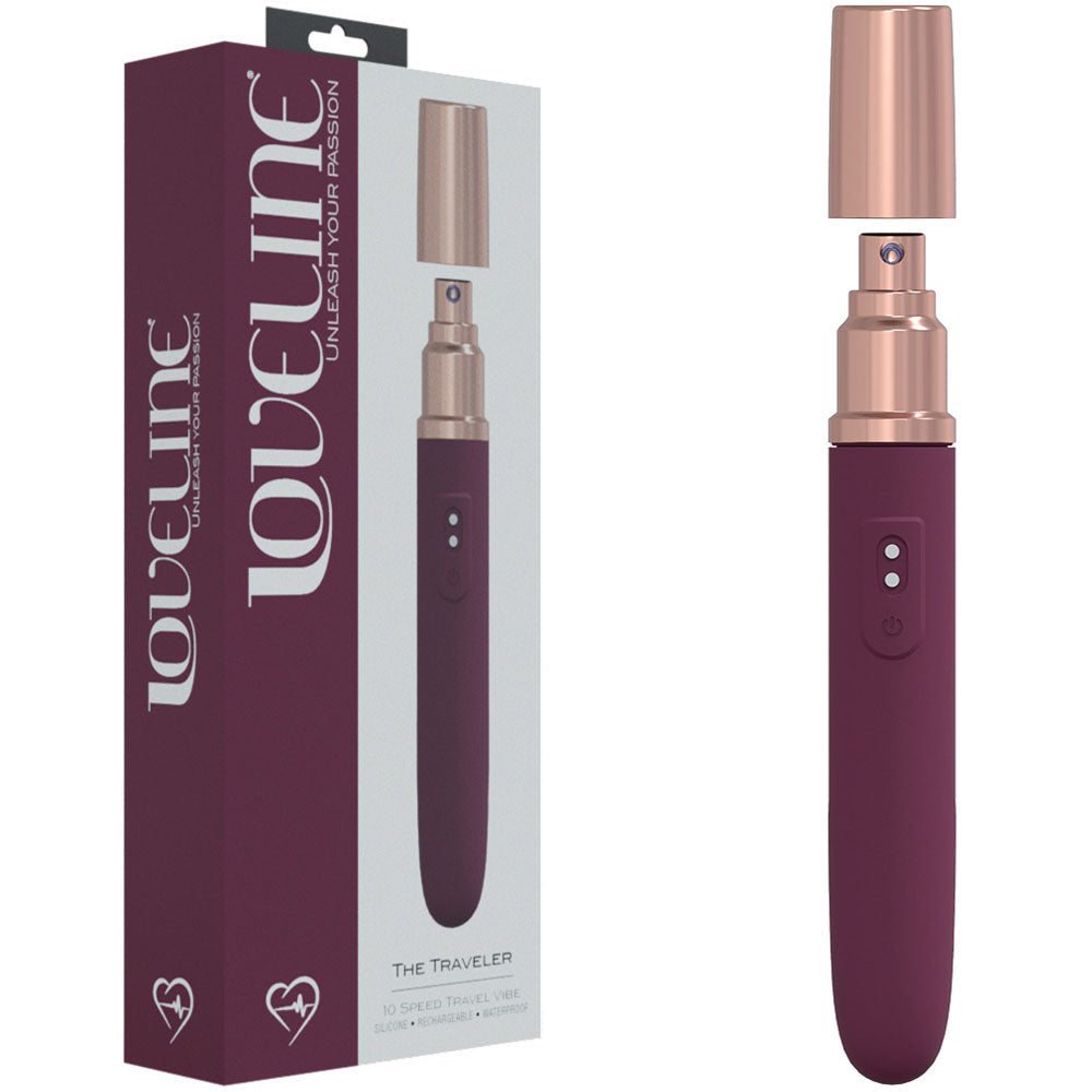 LOVELINE The Traveler - Burgundy - 17.6 cm USB Rechargeable Vibrator with Integrated Lube Applicator for Ultimate Pleasure