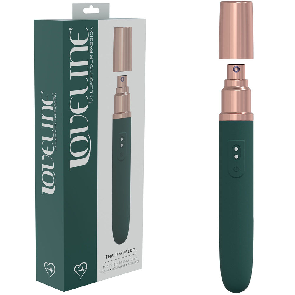 LOVELINE The Traveler - Green 17.6 cm USB Rechargeable Vibrator with Built-in Lube Applicator for Body-Safe Pleasure