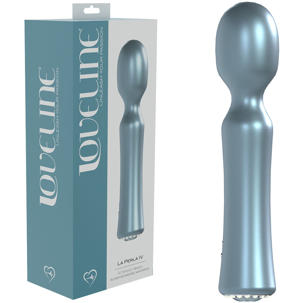 LOVELINE La Perla IV - Pearlescent Blue USB Rechargeable Massage Wand (19.2 cm, Body-Safe Silicone)