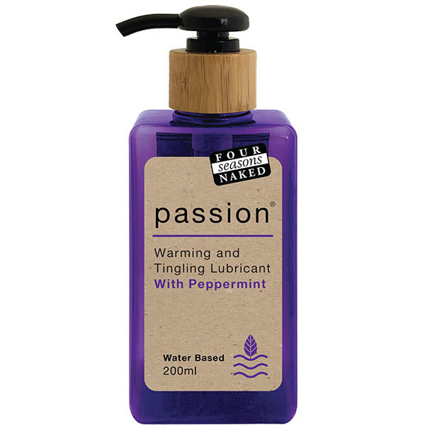 Four Seasons Passion - Warming & Tingly Water-Based Lubricant with Peppermint Oil - 200 ml (Body-Safe, pH Balanced, Vegan-Friendly)