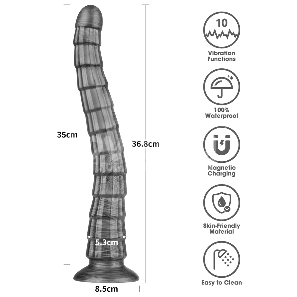 King-Sized USB Rechargeable Vibrating Dildo - Vibrax Slider in Grey (36.8 cm / 14.5 inches) - Body-Safe Silicone for Ultimate Pleasure