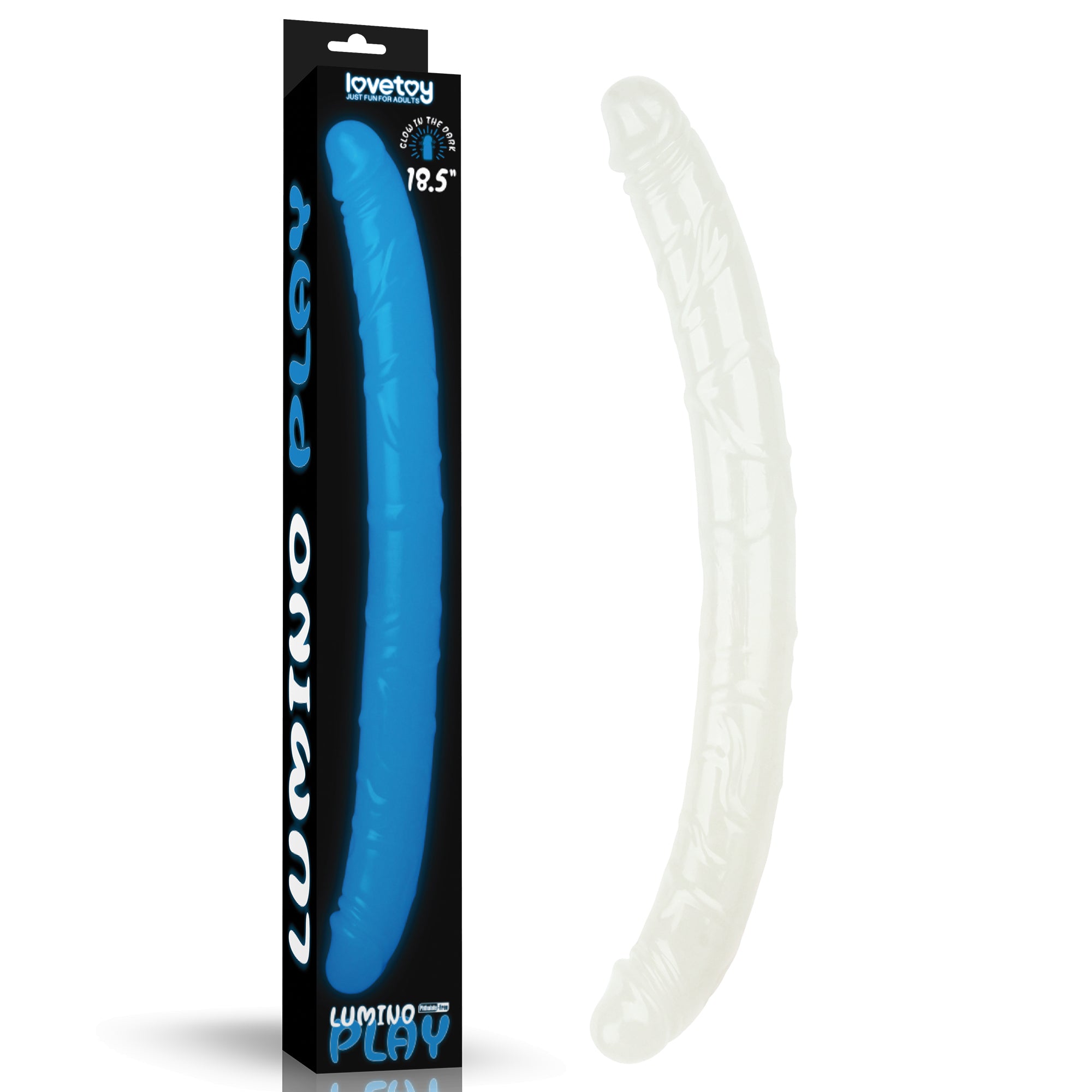 Lumino Play Glow-in-the-Dark Double Dong - 18.5'' Blue Silicone Dildo (47 cm, Body-Safe, Unisex)