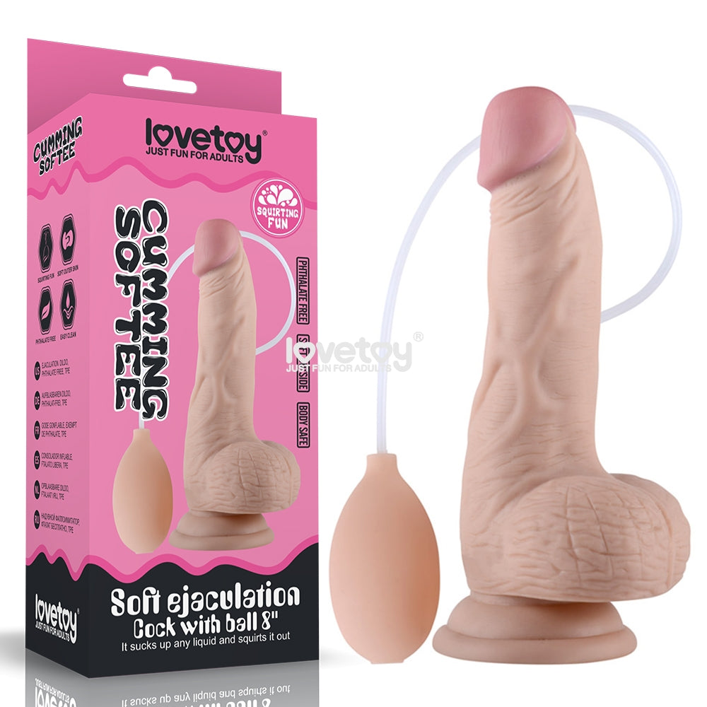 Cumming Softee Soft Ejaculation Cock with Balls - 8-Inch Flesh Squirting Dong (20.3 cm, Body-Safe Silicone)