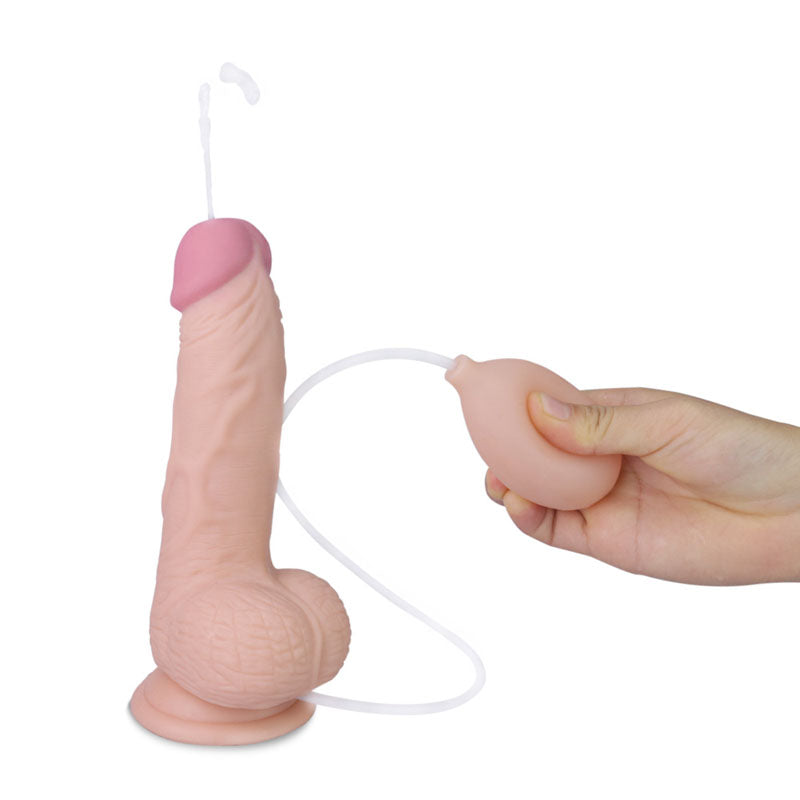 Cumming Softee Soft Ejaculation Cock with Balls - 8-Inch Flesh Squirting Dong (20.3 cm, Body-Safe Silicone)