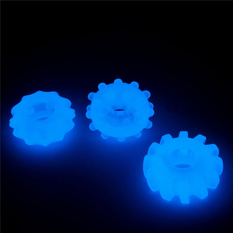 Lumino Play Glow-in-the-Dark Penis Rings - 3-Pack Blue Cock Rings for Enhanced Pleasure and Comfort
