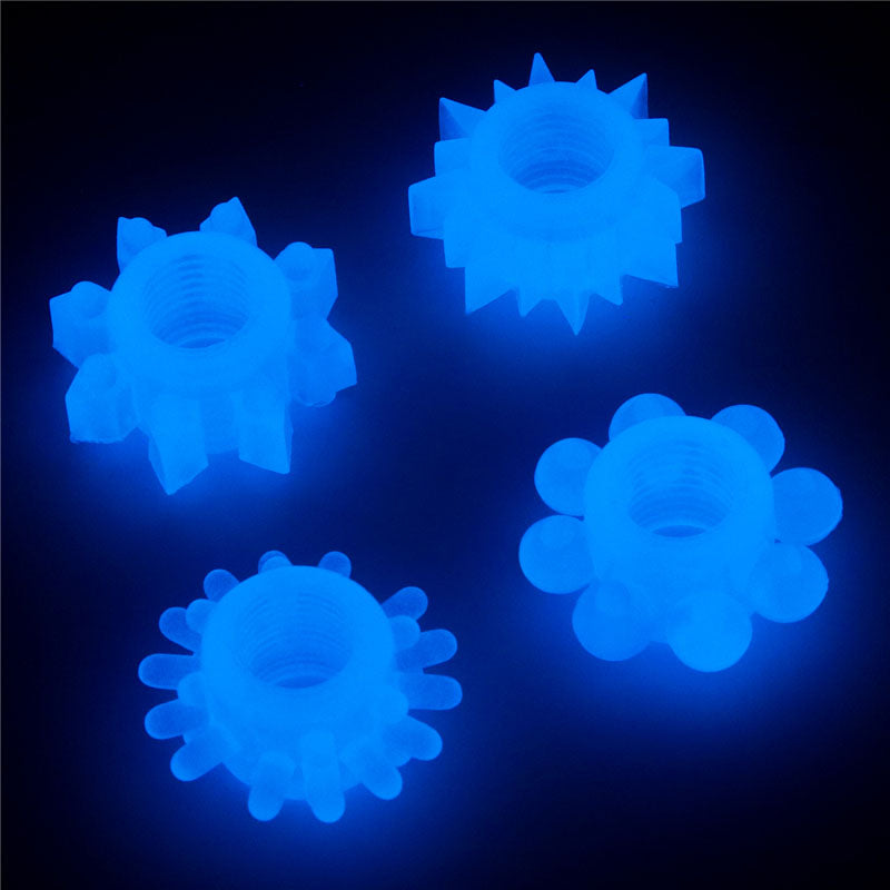 Lumino Play Glow-in-the-Dark Penis Rings Set – 4 Pack of Body-Safe Blue Cock Rings for Enhanced Pleasure