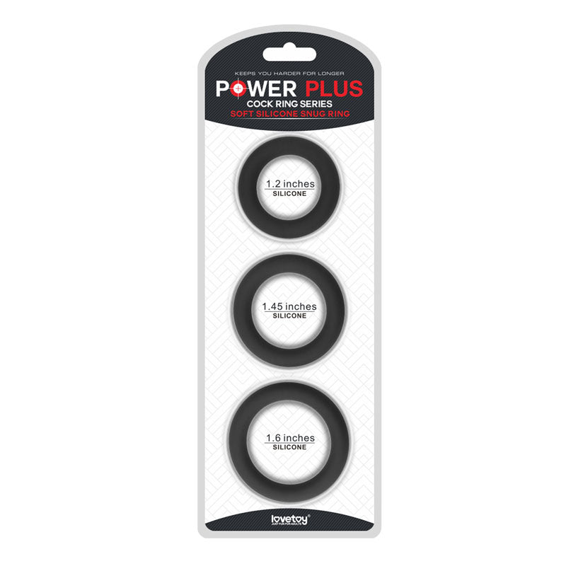 Power Plus Body-Safe Silicone Snug Ring Set - 3 Sizes in Black for Enhanced Pleasure and Comfort