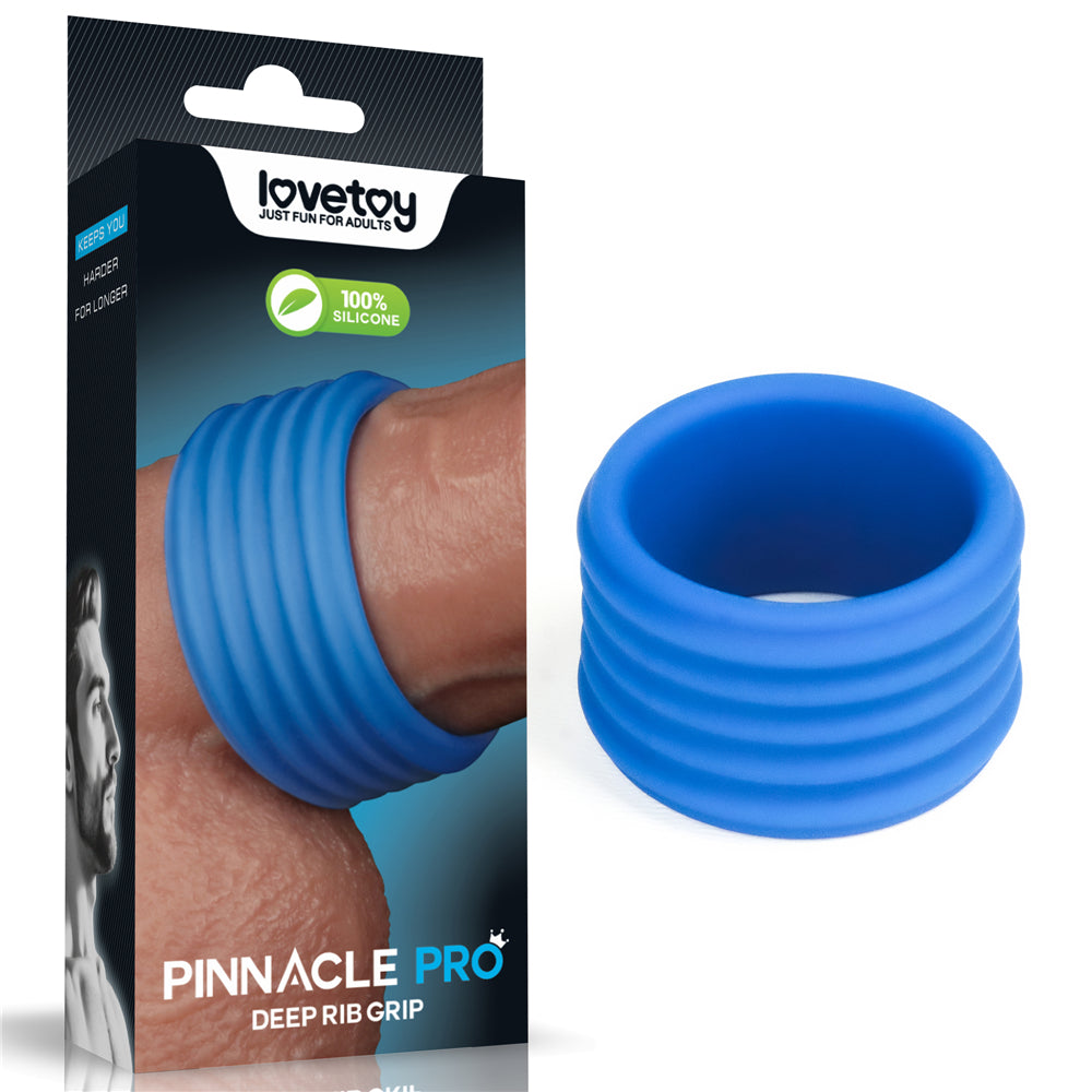 Pinnacle Pro Body-Safe Silicone Deep Ribbed Cock Ring - Blue (USB Rechargeable, 20 cm)
