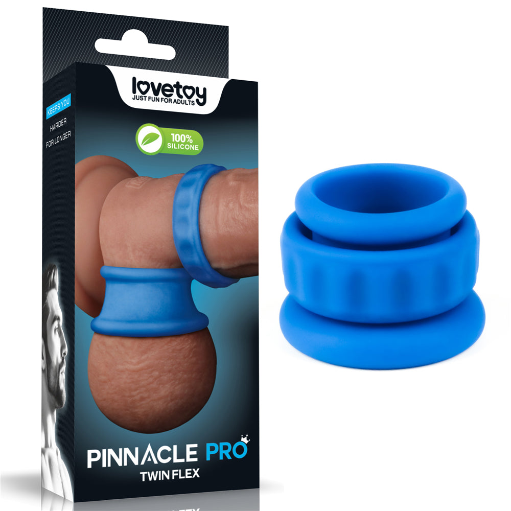 Pinnacle Pro Twin Flex Cock & Ball Rings - Premium Body-Safe Silicone (Adjustable, Blue)
