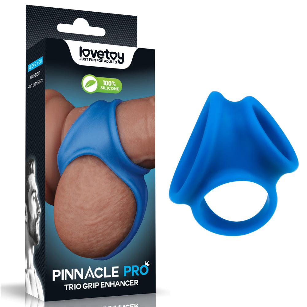 Pinnacle Pro Trio Grip Enhancer - Unisex Blue Cock & Balls Ring (Body-Safe, Adjustable Fit)