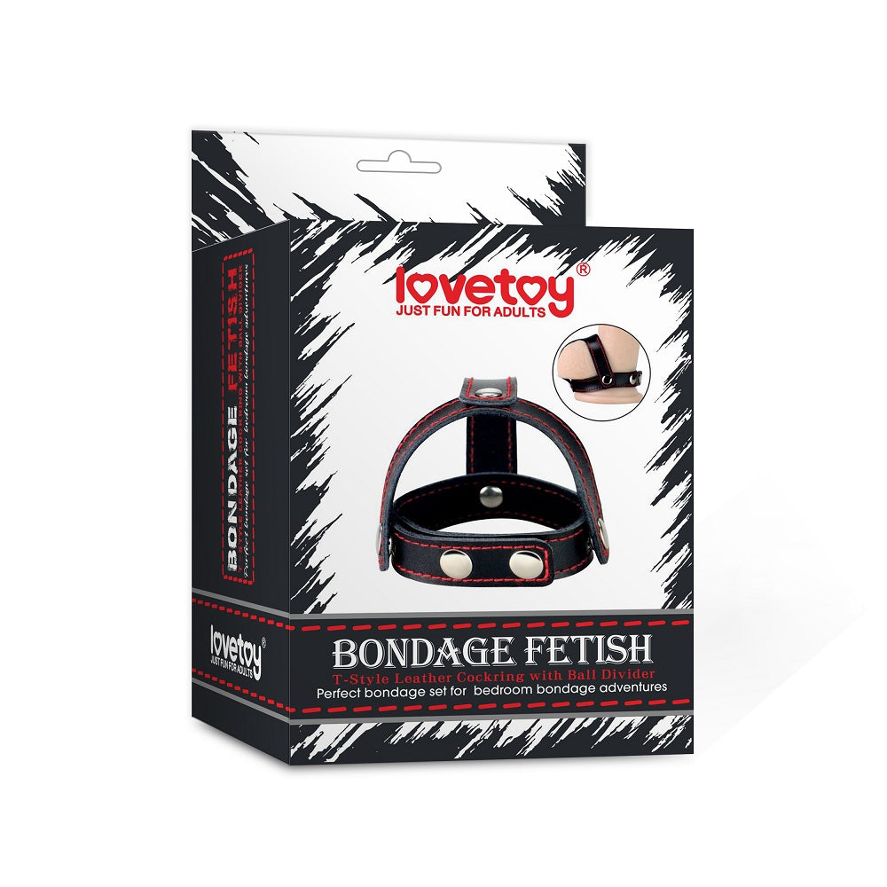 Bondage Fetish T-Style Leather Cock Ring with Ball Divider – Black (Comfortable Fit, Durable Design)