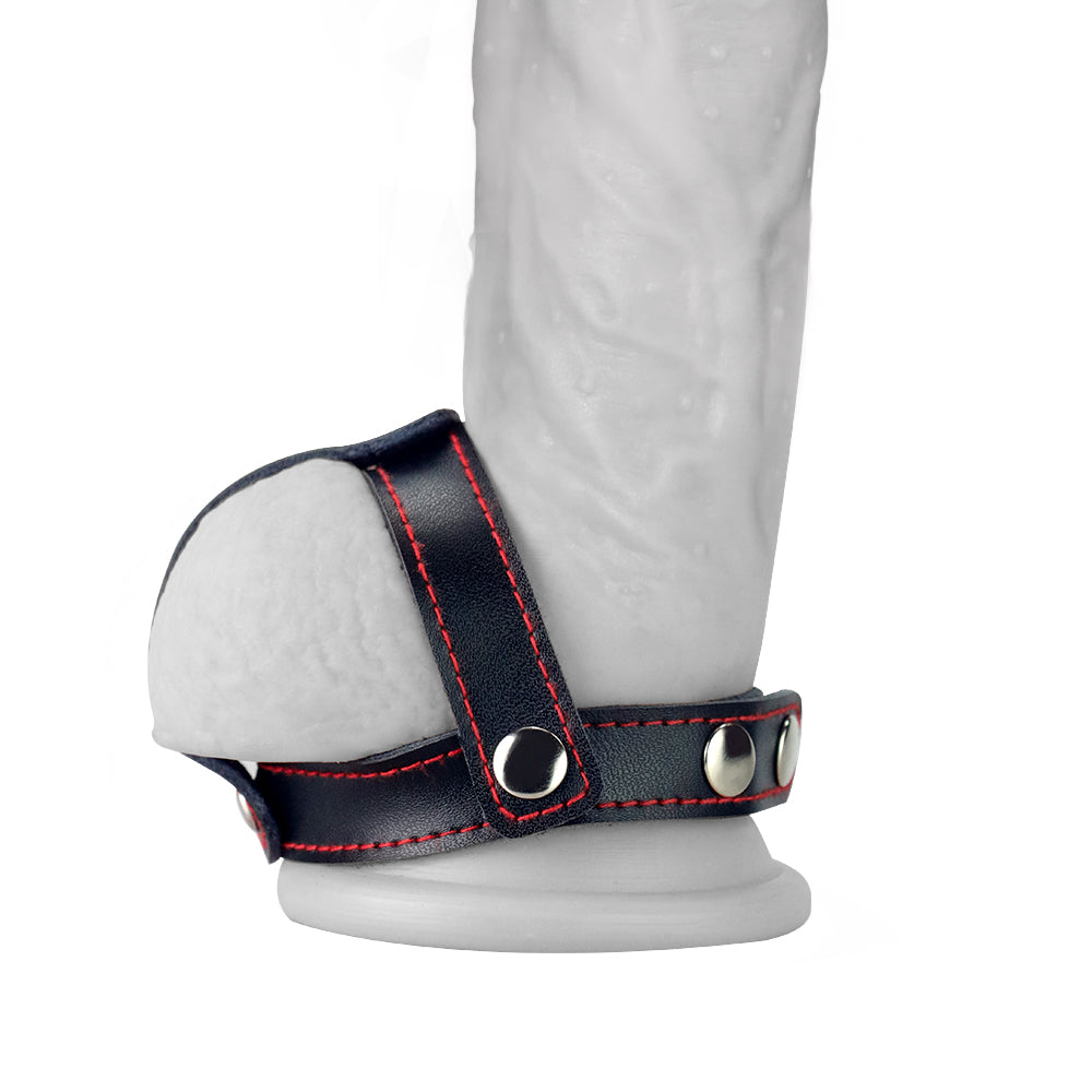 Bondage Fetish T-Style Leather Cock Ring with Ball Divider – Black (Comfortable Fit, Durable Design)