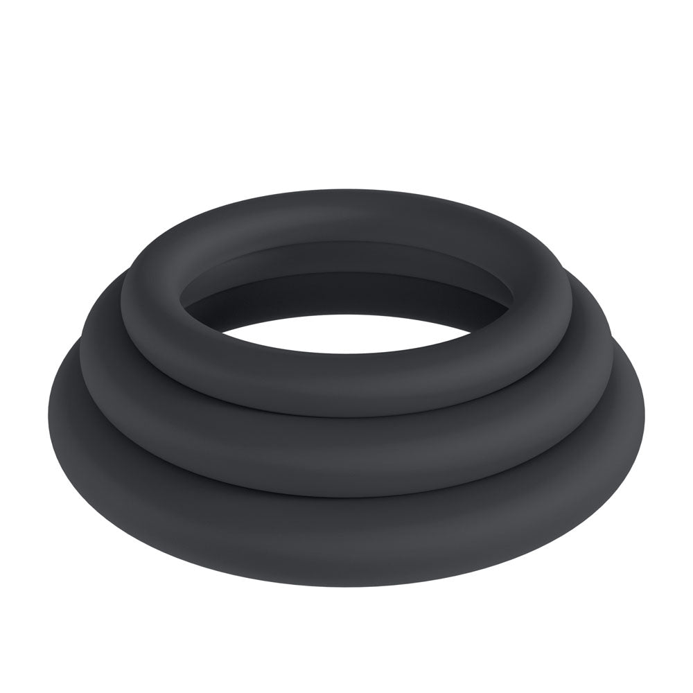 LEVELZ Cock Rings – Body-Safe Silicone – Black – Set of 3 Sizes