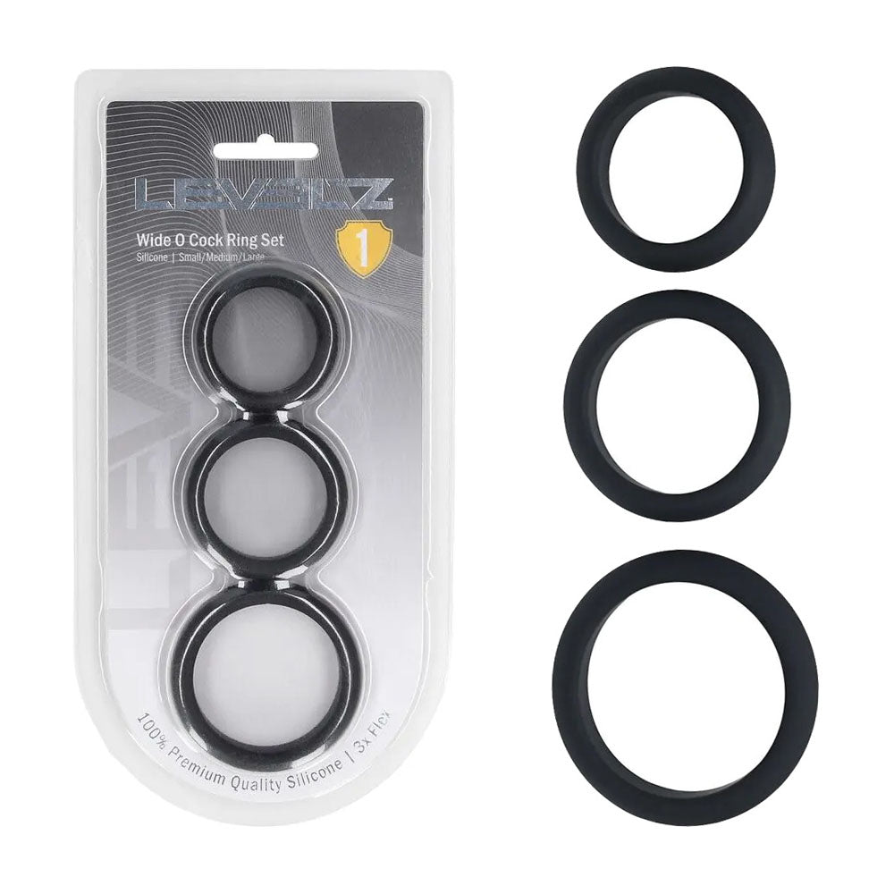 LEVELZ Adjustable Silicone Cock Ring Trio - S/M/L - Black - Body-Safe Set for Enhanced Pleasure