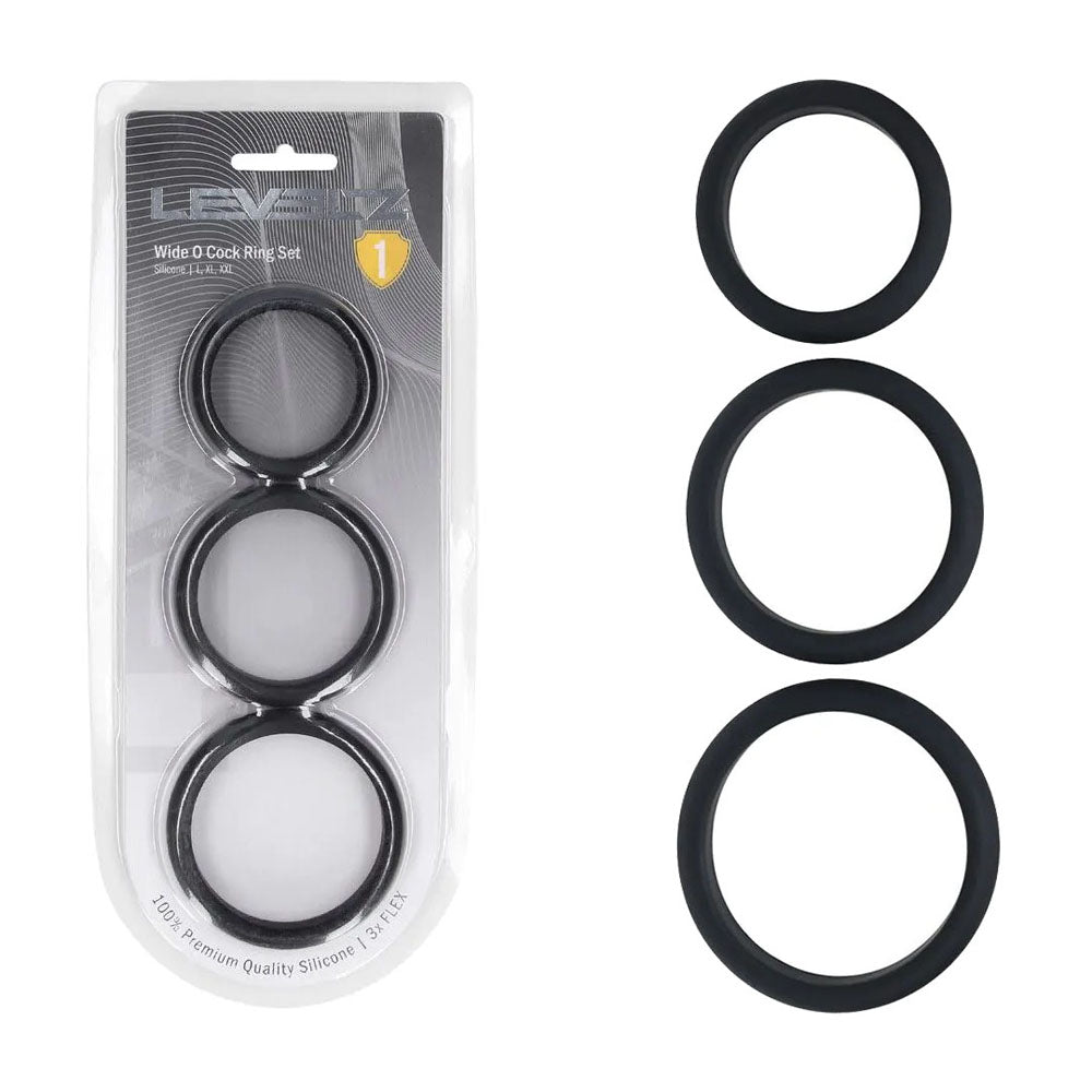 LEVELZ Body-Safe Silicone Cock Ring Set – 3 Sizes (L/XL/2X) - Black - Enhance Pleasure & Support Wellness