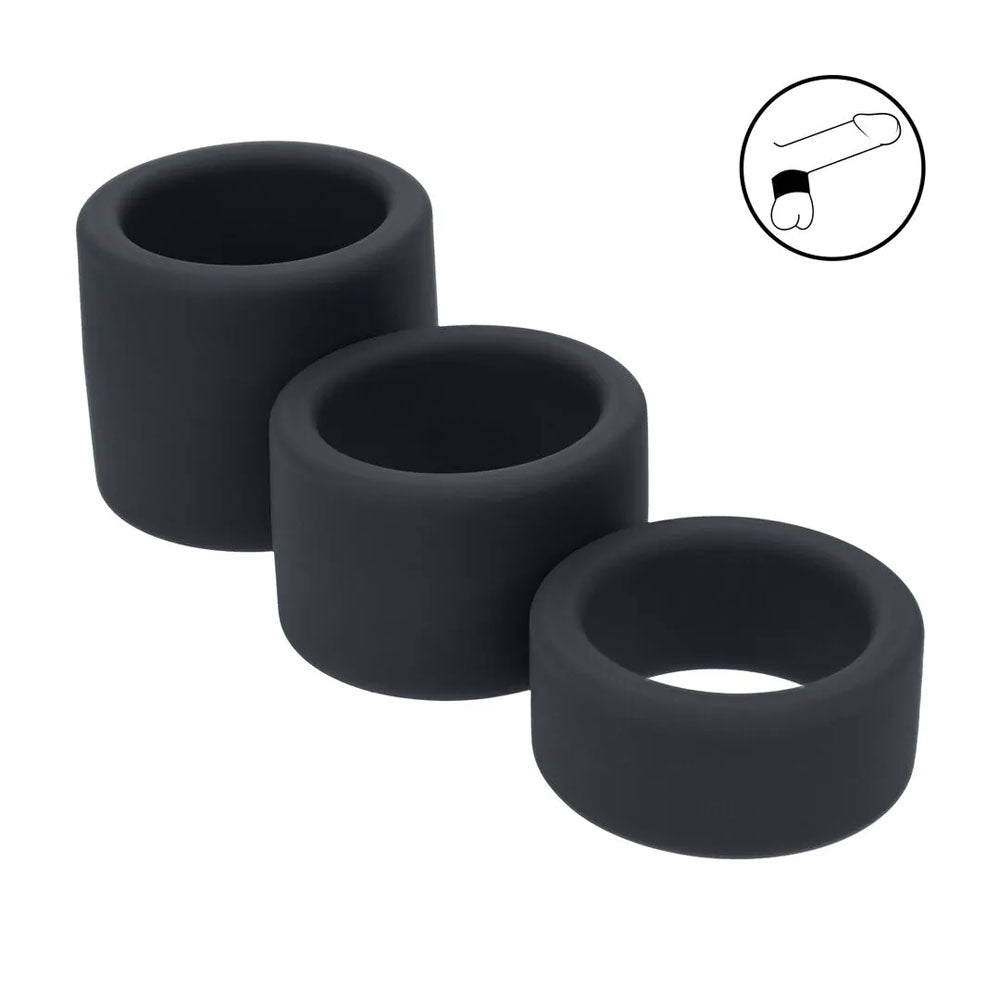 LEVELZ Body-Safe Liquid Silicone Ball Strap Set – 3 Sizes in Black (Comfortable Stretch for Enhanced Pleasure)