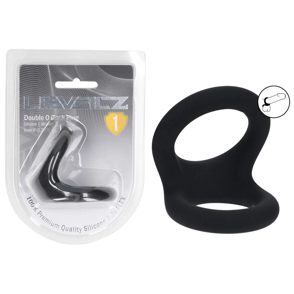LEVELZ Double O Body-Safe Silicone Cock Ring for Enhanced Pleasure – M - Black (Comfortable Fit for All)