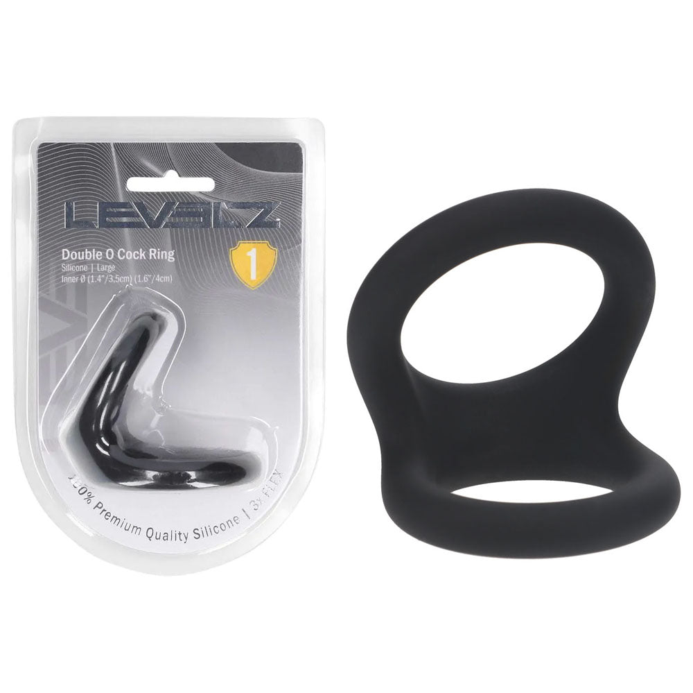 LEVELZ Double O Body-Safe Silicone Cock Ring - Large - Black - Comfortable Cock & Balls Support Ring
