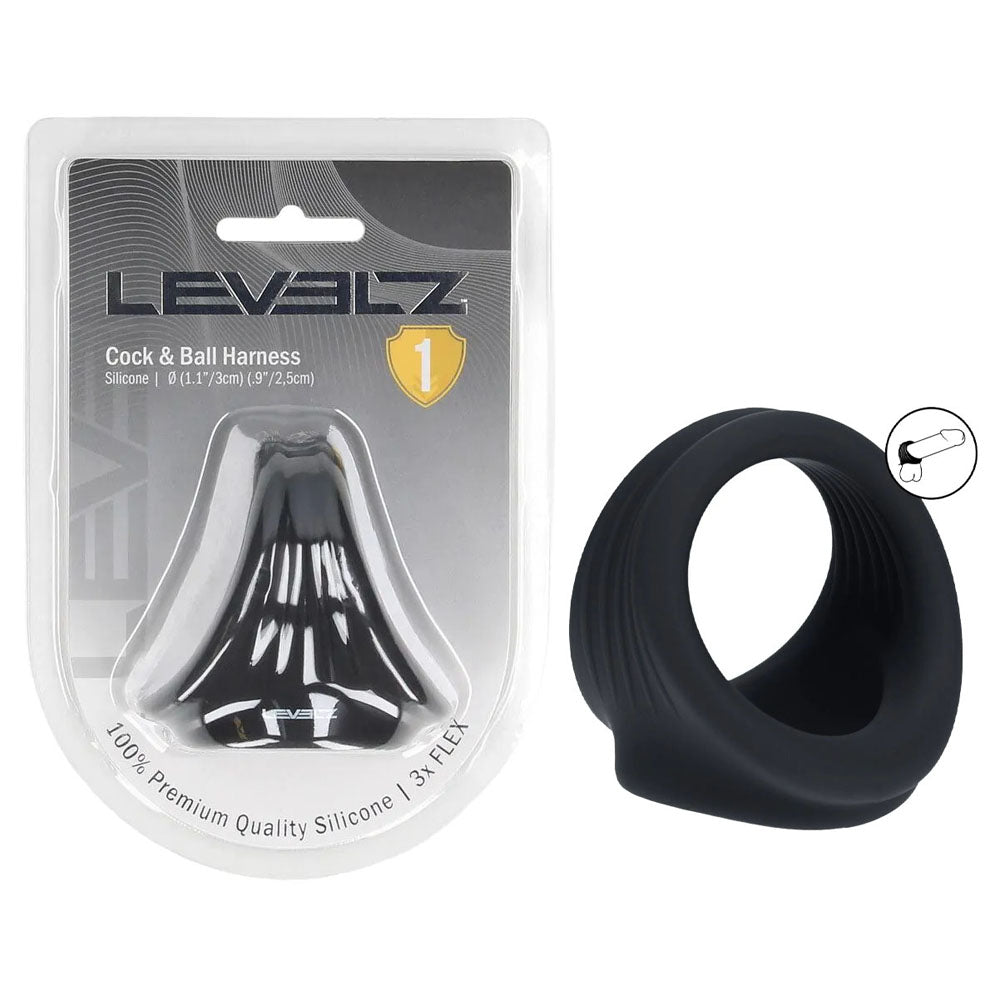 LEVELZ Body-Safe Silicone Cock & Ball Harness - Black (Adjustable, Comfortable Fit)