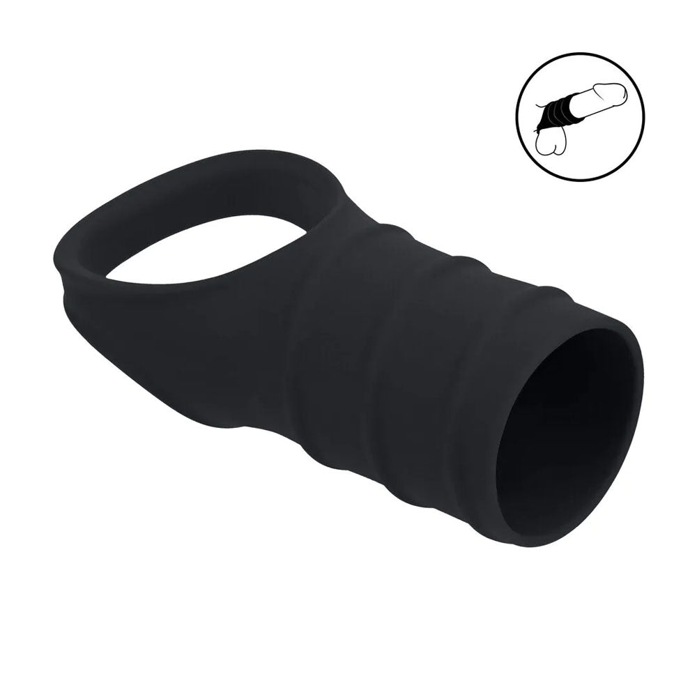 LEVELZ Body-Safe Silicone Cock Ring with Ribbed Sleeve – Versatile Black Design for Enhanced Pleasure