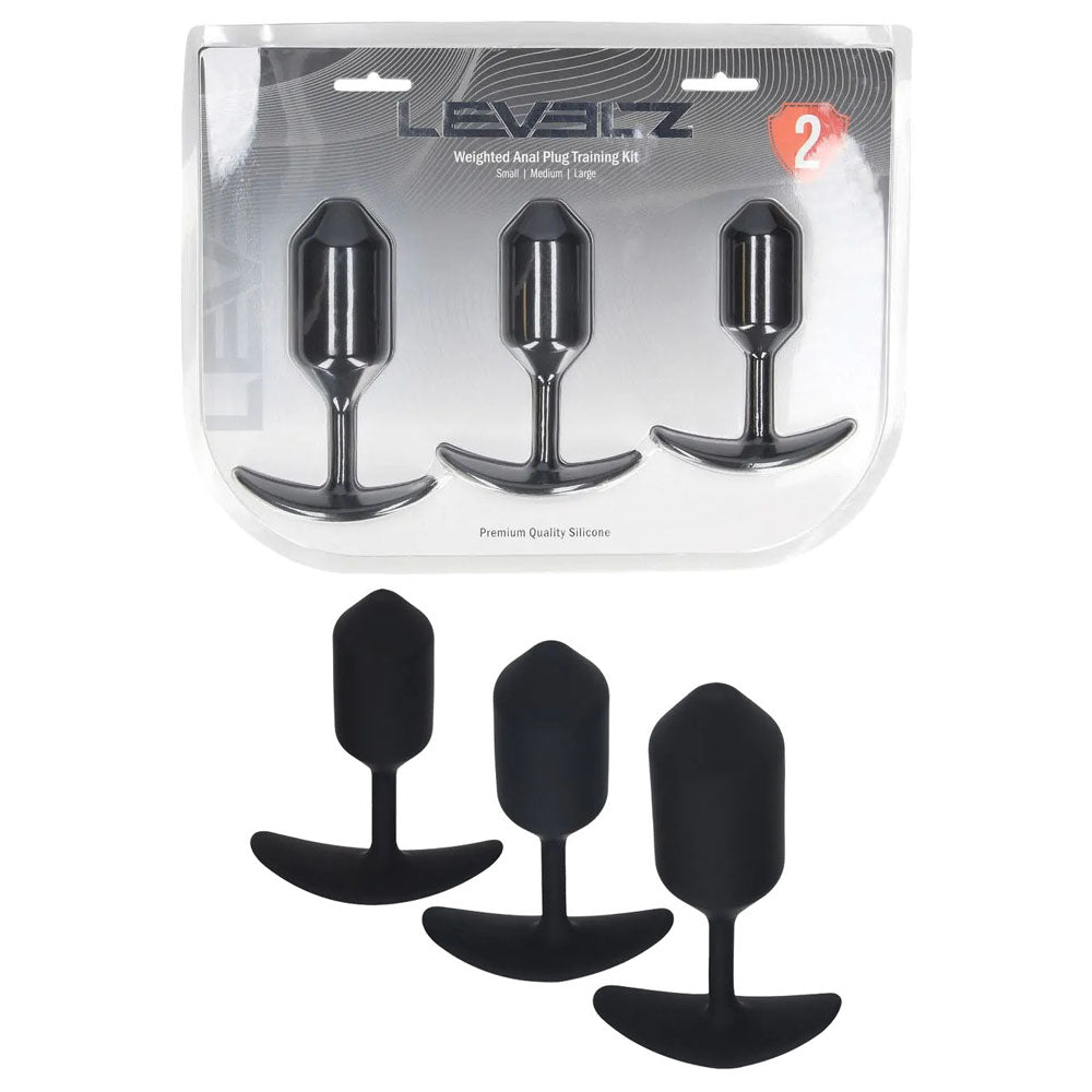 LEVELZ Body-Safe Silicone Weighted Anal Plug Training Set – Black Butt Plugs in 3 Sizes (Perfect for Beginners and Advanced Users)