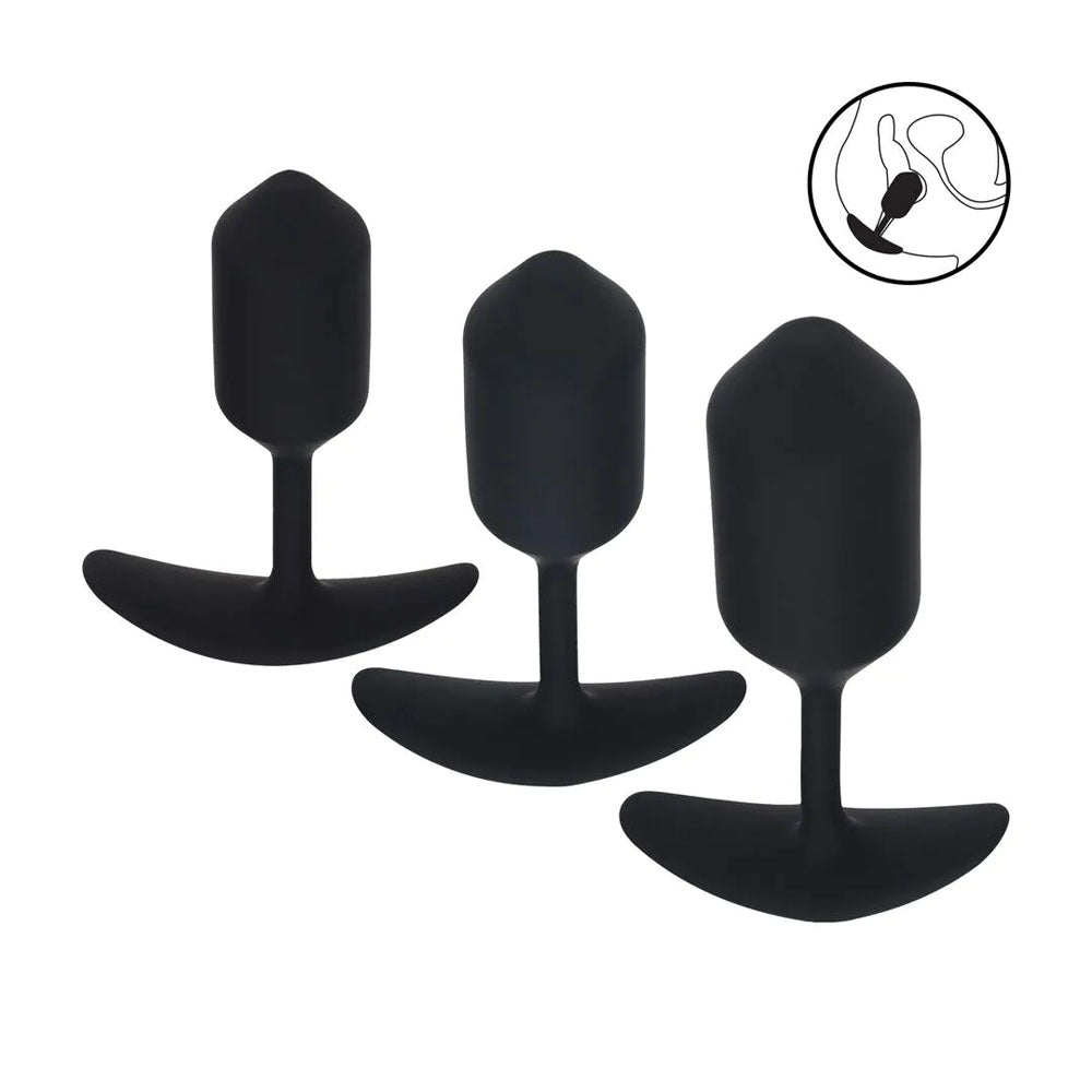 LEVELZ Body-Safe Silicone Weighted Anal Plug Training Set – Black Butt Plugs in 3 Sizes (Perfect for Beginners and Advanced Users)