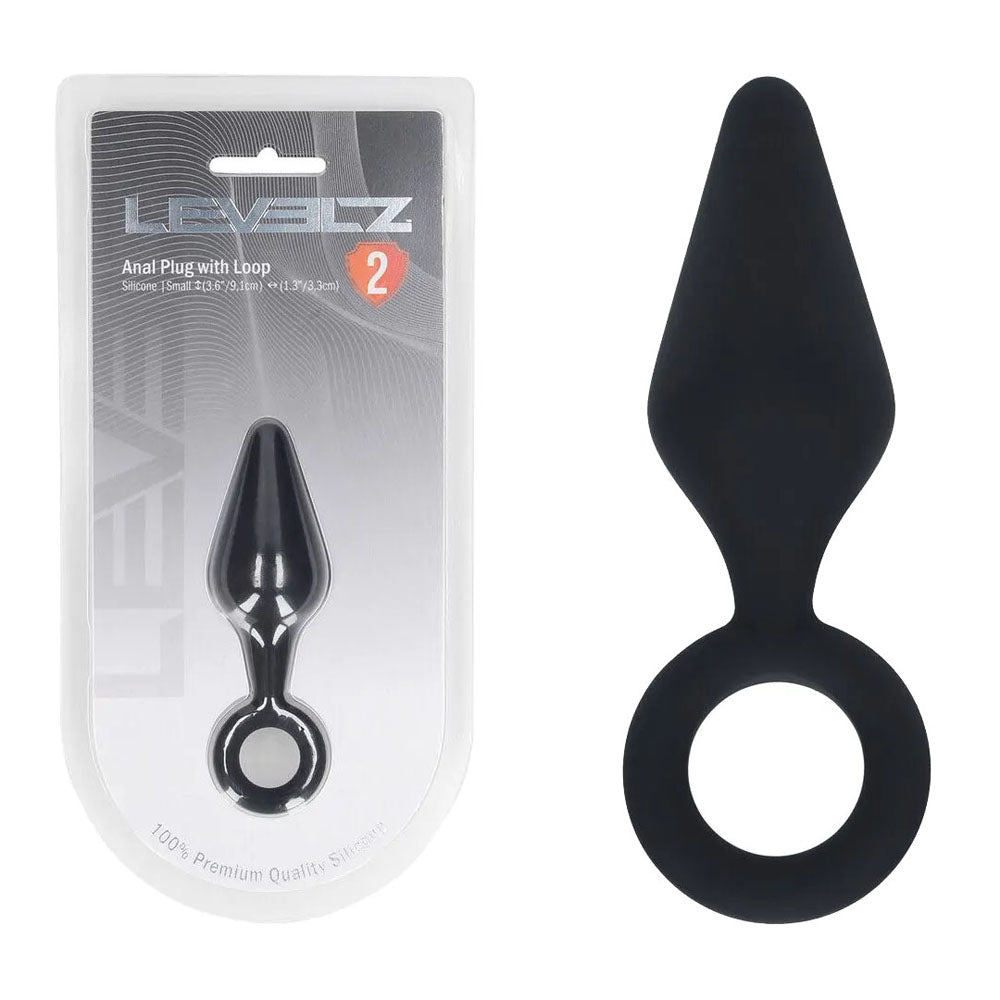 LEVELZ Body-Safe Silicone Anal Plug with Loop - Small - Black - Comfort Fit Butt Plug for Enhanced Pleasure