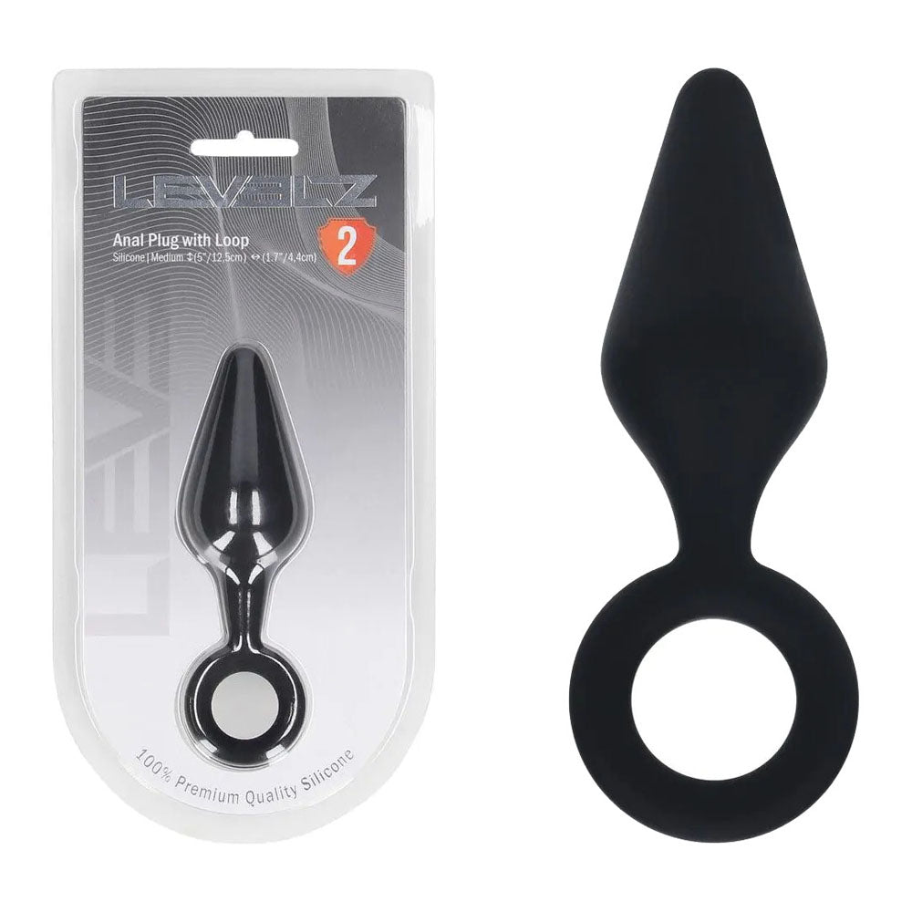 LEVELZ Body-Safe Silicone Anal Plug with Loop - Medium - Black - Comfortable & Versatile Butt Plug for All Users
