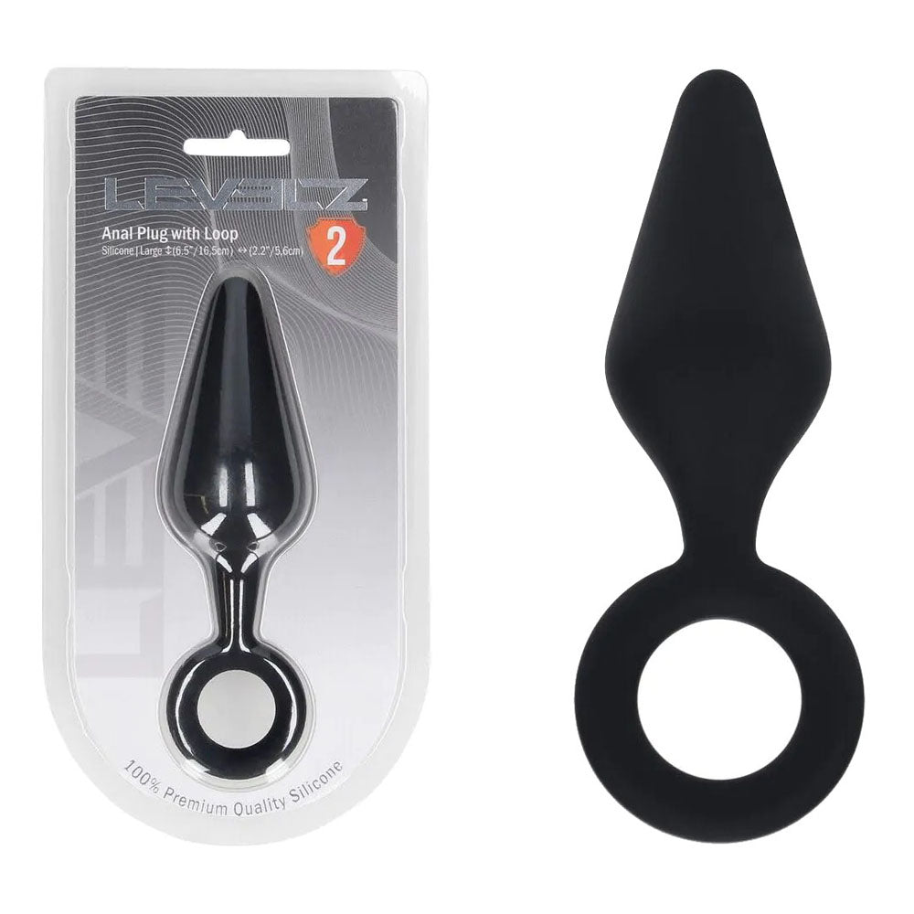LEVELZ Body-Safe Silicone Anal Plug with Loop – Large Black Butt Plug (Premium Comfort, Easy Grip)