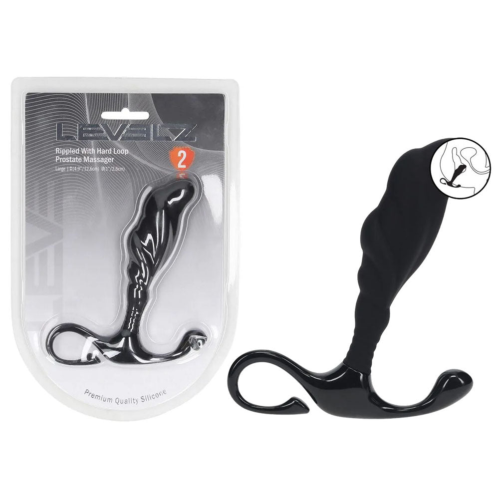 LEVELZ Rippled Hard Loop Prostate Massager - Large - Black (Body-Safe Silicone, USB Rechargeable, 20 cm)