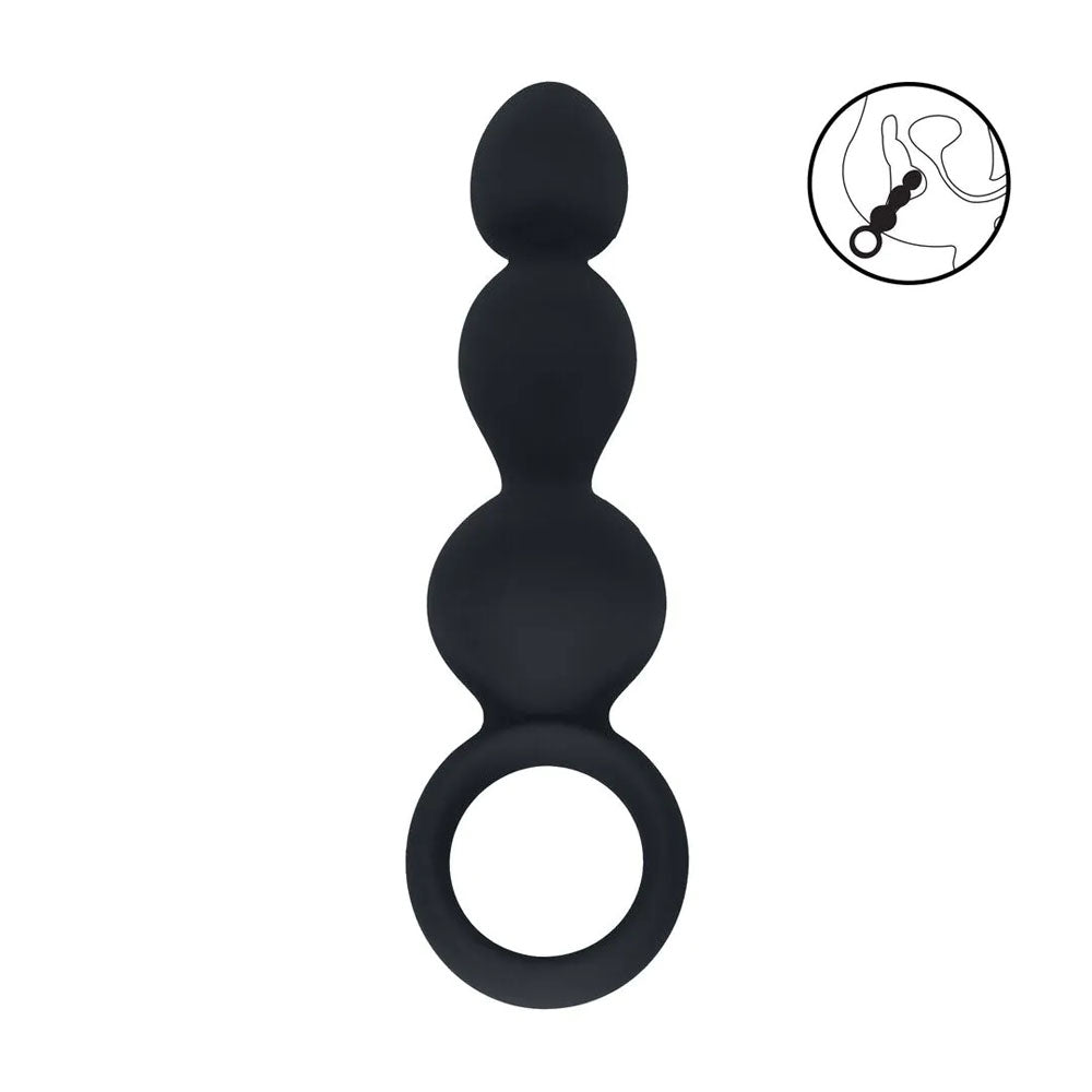 LEVELZ Body-Safe Silicone Anal Probe with Loop - Black (15.3 cm, Beaded Design, USB Rechargeable)