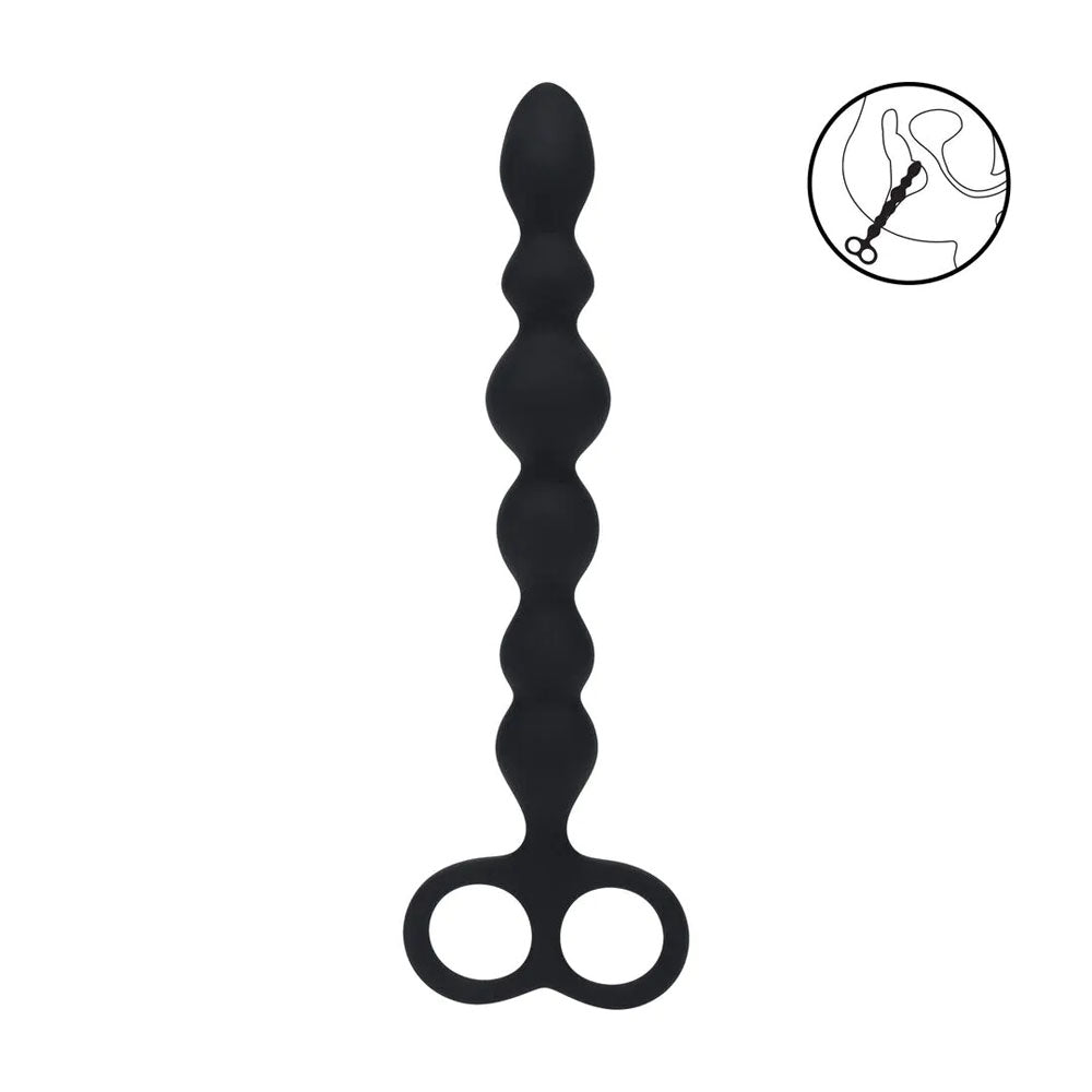 LEVELZ Body-Safe Silicone Beaded Anal Probe with Double Loop Grip - Black (24.5 cm, USB Rechargeable)