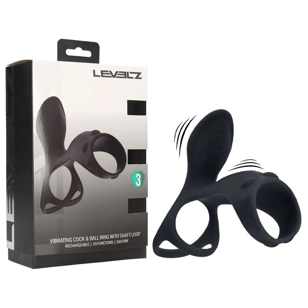 LEVELZ black vibrating cock and ball ring with shaft loop