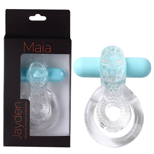 Maia Jayden - Body-Safe Clear/Blue USB Rechargeable Vibrating Cock & Ball Ring Set (20 cm)
