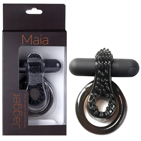 Maia Jagger - Body-Safe USB Rechargeable Vibrating Cock & Ball Ring in Classic Black (Wellness-Focused Design)