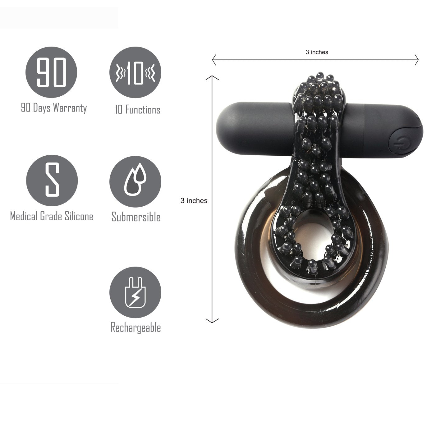 Maia Jagger - Body-Safe USB Rechargeable Vibrating Cock & Ball Ring in Classic Black (Wellness-Focused Design)
