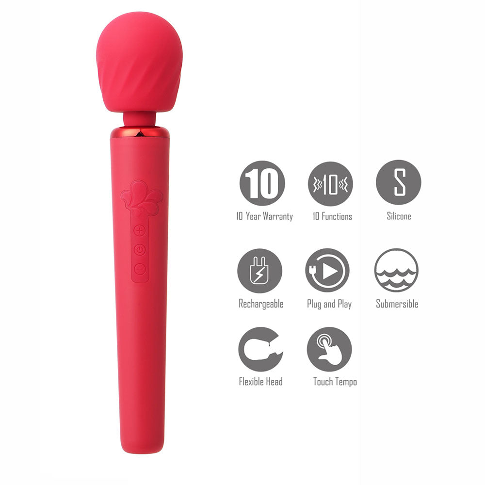 Maia Vibrator – USB Rechargeable – Body-Safe Silicone – Red – 30 cm