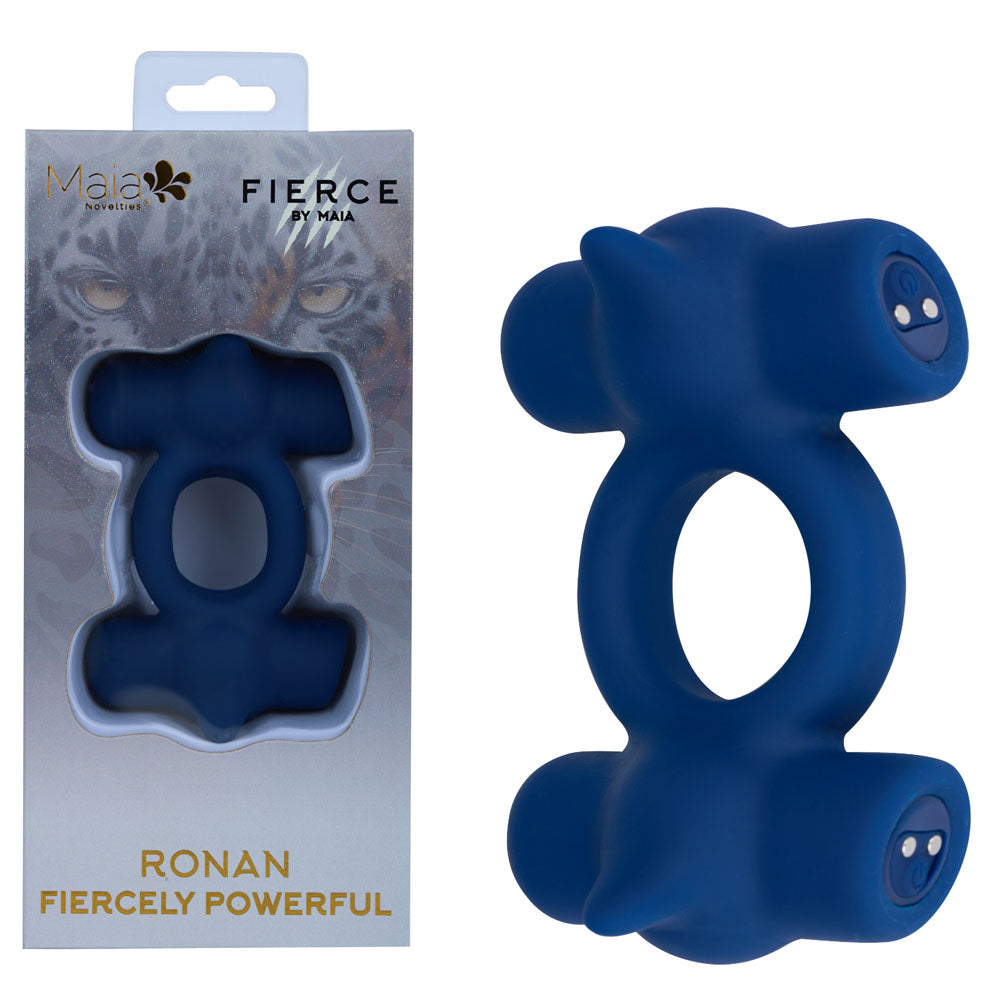Maia RONAN Blue Dual Vibrating Cock Ring - USB Rechargeable for Couples