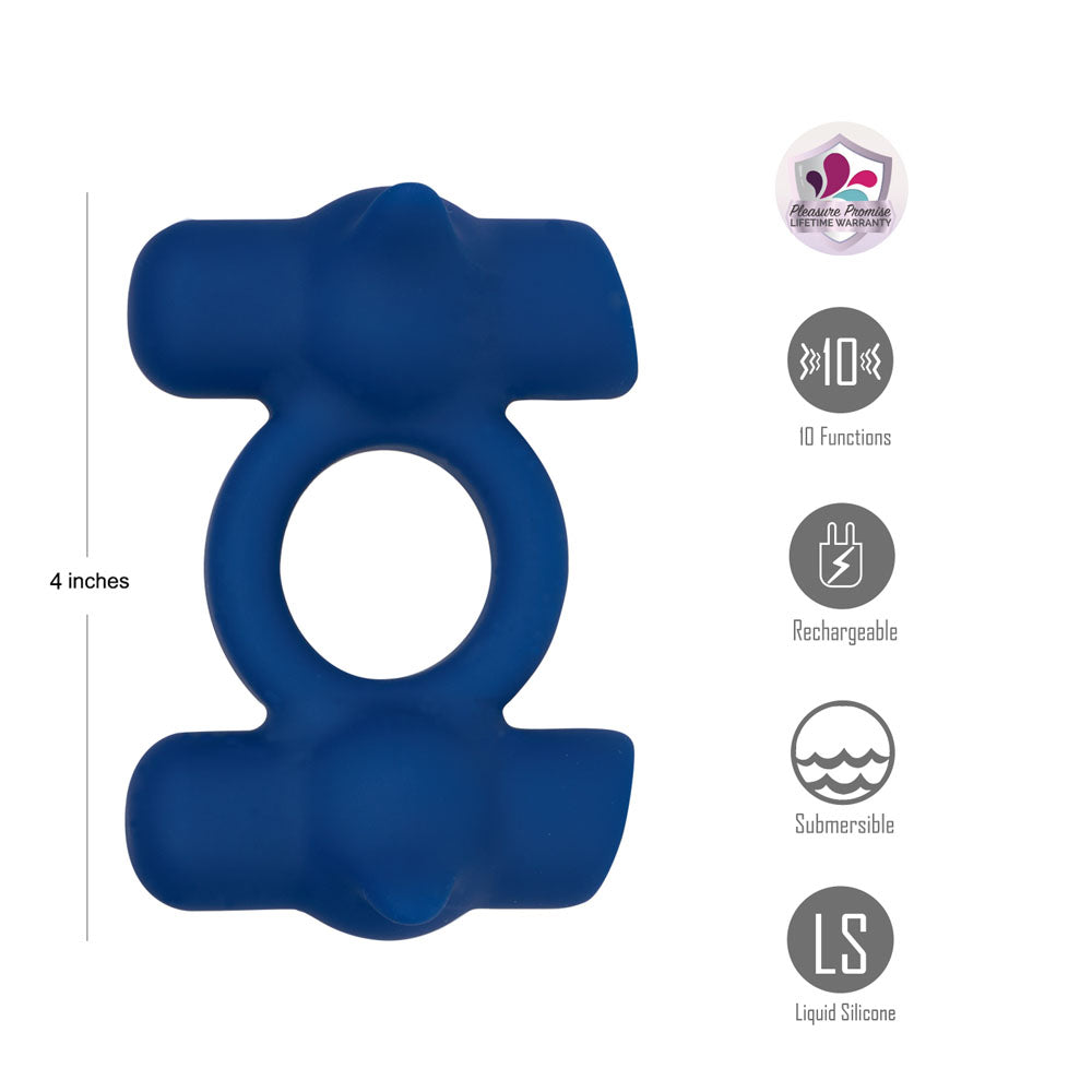 Maia RONAN Blue Dual Vibrating Cock Ring - USB Rechargeable for Couples