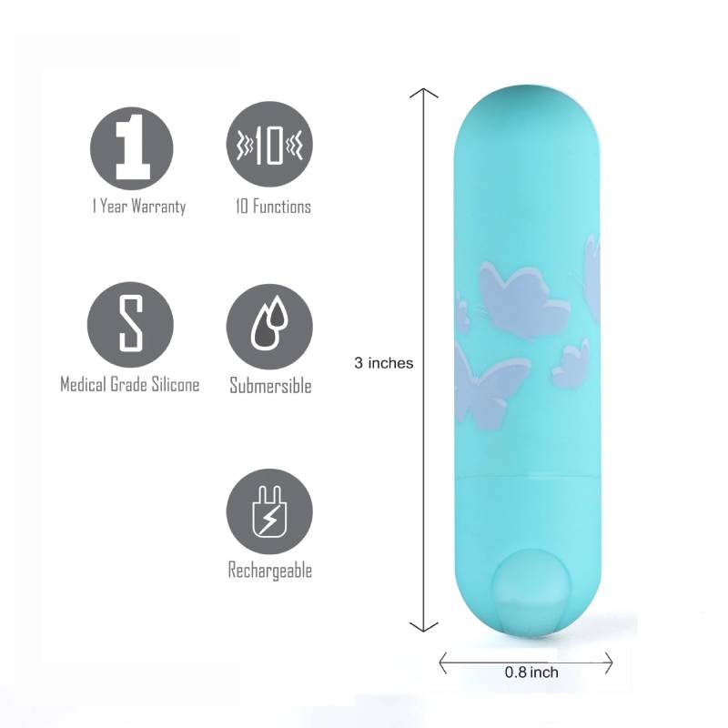 Maia Julia - Teal USB Rechargeable Bullet Vibrator (7.6 cm, Body-Safe Silicone)