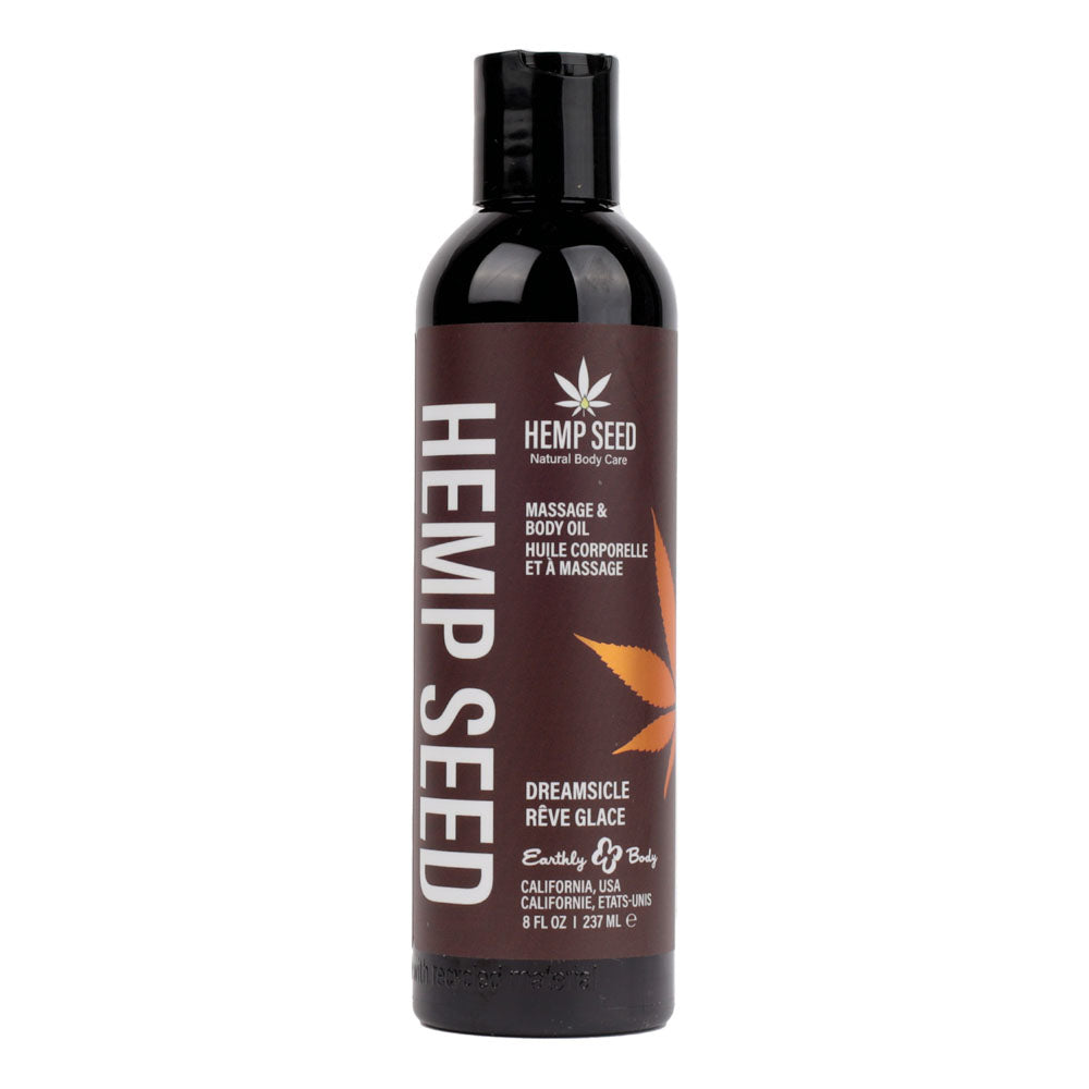Hemp Seed Massage & Body Oil - Dreamsicle Scent (Tangerine & Plum) - 237 ml - Nourishing & Relaxing Formula