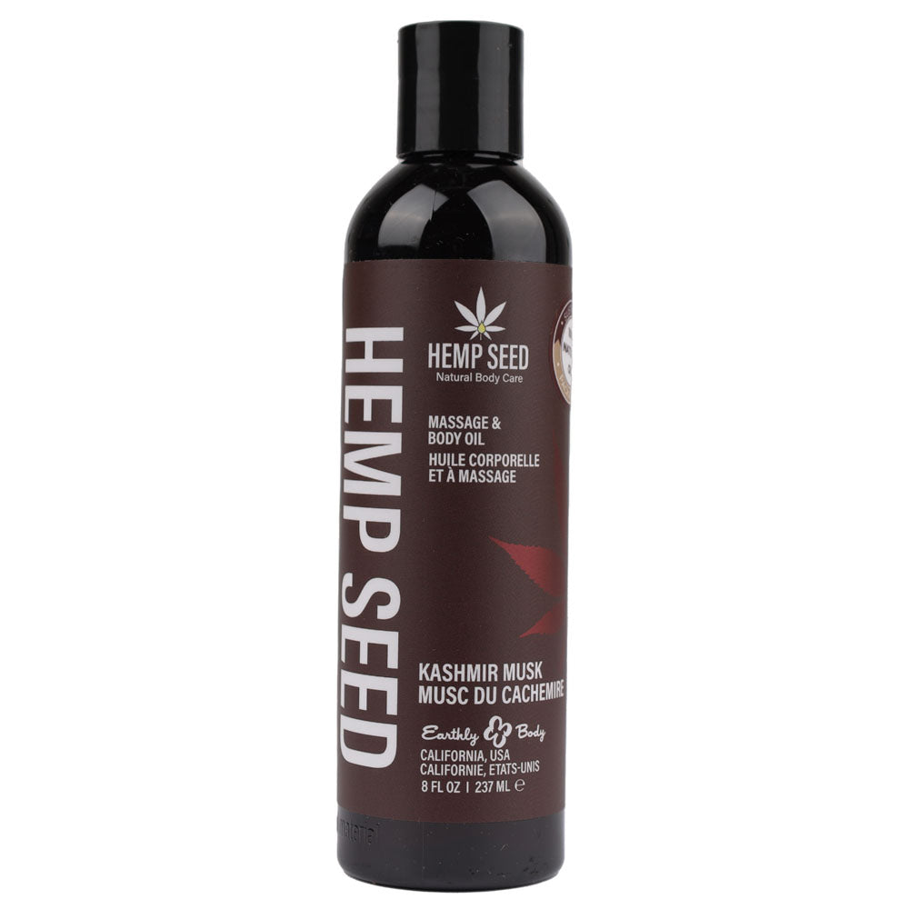 Hemp Seed Massage & Body Oil - Kashmir Musk Scent (Brandy, Magnolia & Vanilla Musk) - 237 ml, Natural Wellness & Relaxation Formula
