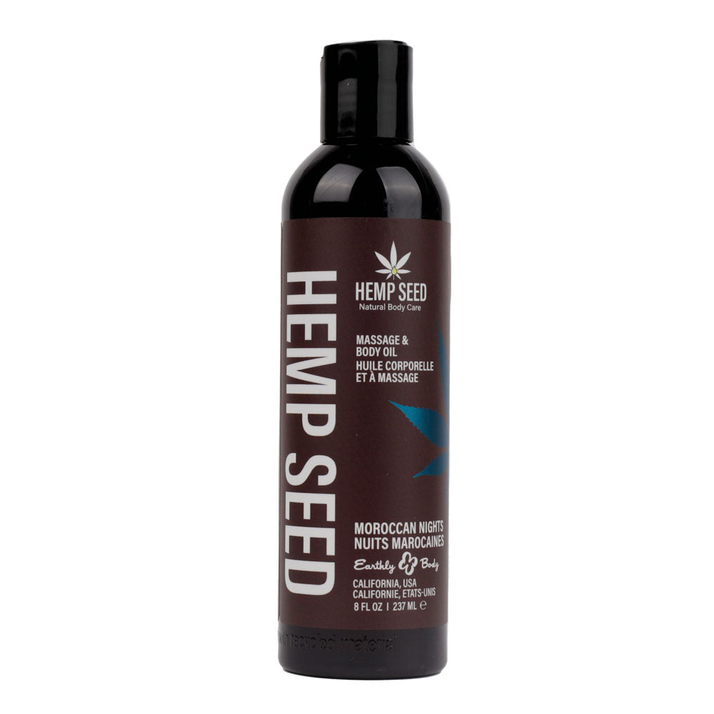 Hemp Seed Massage & Body Oil – Moroccan Nights Scent (Earthy & Spicy-Sensual) - 237 ml Bottle, Body-Safe & Nourishing