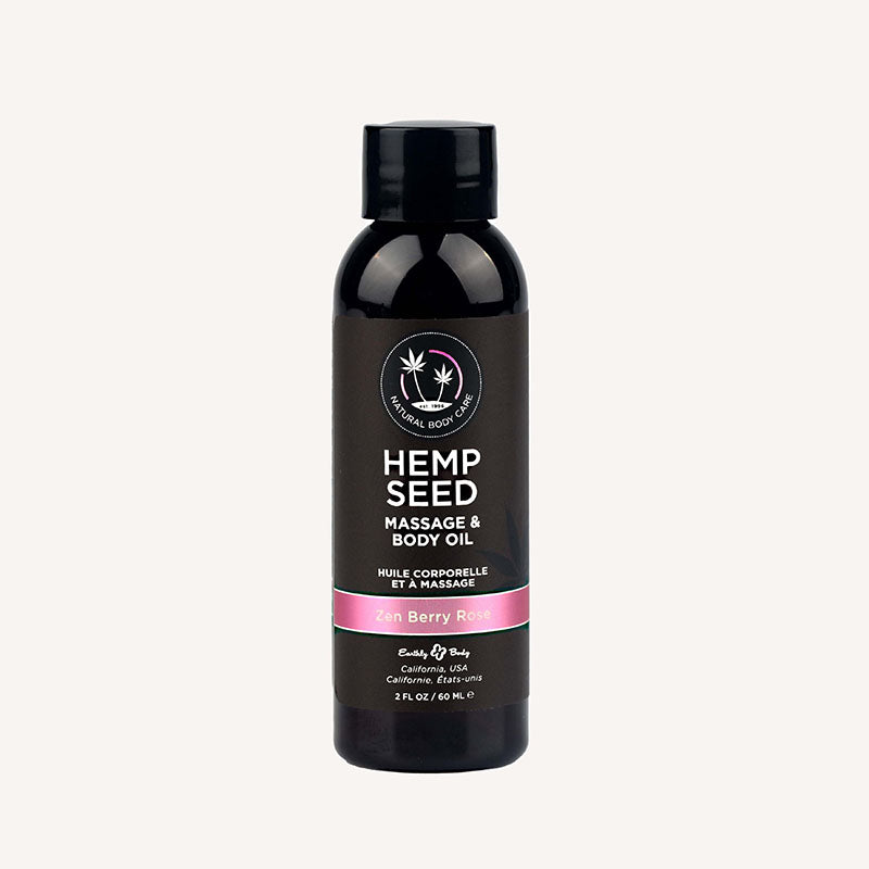 Hemp Seed Massage & Body Oil - Zen Berry Rose Scent (Blackberry, Yellow Rose & Amber) - 59 ml, Body-Safe & Nourishing Formula