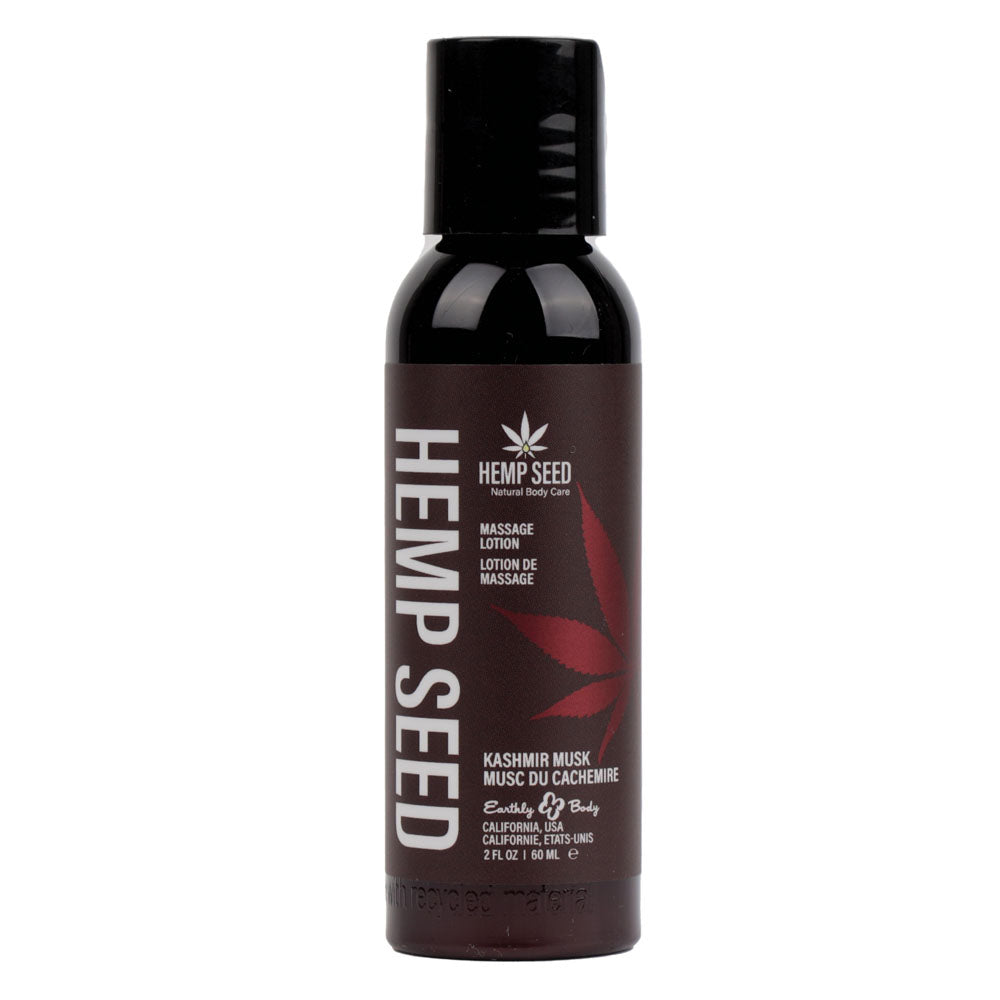 Hemp Seed Massage Lotion - Kashmir Musk Scent (Brandy, Jasmine, Cedarwood Musk) - 59 ml Body-Safe Bottle