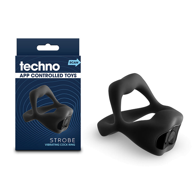 Techno Strobe Black - USB Rechargeable Vibrating Cock Ring with App Control for Enhanced Pleasure